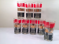 Load image into Gallery viewer, Mid-Century Red, Gold and Black Square Abstract Glasses (Set of 8)
