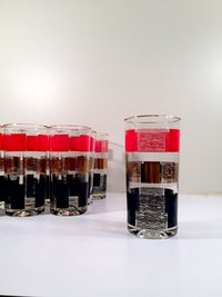 Load image into Gallery viewer, Mid-Century Red, Gold and Black Square Abstract Glasses (Set of 8)
