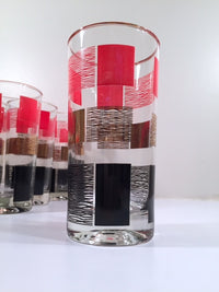 Load image into Gallery viewer, Mid-Century Red, Gold and Black Square Abstract Glasses (Set of 8)
