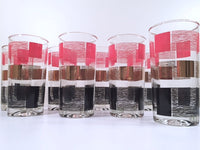Load image into Gallery viewer, Mid-Century Red, Gold and Black Square Abstract Glasses (Set of 8)
