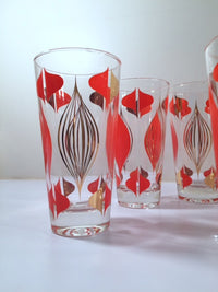 Load image into Gallery viewer, Anchor Hocking Mid-Century Retro Orange and 22-Karat Gold Atomic Abstract Glasses (Set of 8)
