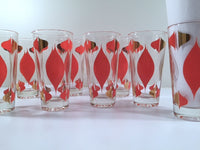 Load image into Gallery viewer, Anchor Hocking Mid-Century Retro Orange and 22-Karat Gold Atomic Abstract Glasses (Set of 8)
