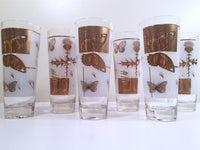 Load image into Gallery viewer, Federal - Mid-Century Frosted 22-Karat Golden Foliage Tall Collins Glasses (Set 6)
