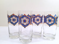 Load image into Gallery viewer, Libbey - Mid-Century Blue and 22-Karat Gold Star/Snowflake Glasses (Set of 4)
