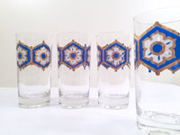 Load image into Gallery viewer, Libbey - Mid-Century Blue and 22-Karat Gold Star/Snowflake Glasses (Set of 4)
