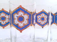 Load image into Gallery viewer, Libbey - Mid-Century Blue and 22-Karat Gold Star/Snowflake Glasses (Set of 4)
