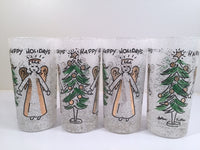 Load image into Gallery viewer, John Sutton - Signed Mid-Century Angel and Christmas Tree Flocked Glasses (Set of 4)
