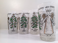 Load image into Gallery viewer, John Sutton - Signed Mid-Century Angel and Christmas Tree Flocked Glasses (Set of 4)
