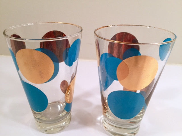 Russel Wright Mid-Century Bright Blue & 22-Karat Gold Eclipse Tumbler Glasses (Set of 2)