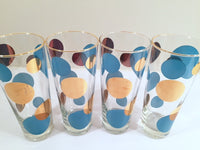 Load image into Gallery viewer, Russel Wright Mid-Century Bright Blue &amp; 22-Karat Gold Eclipse Tall Collins Glasses (Set of 4)
