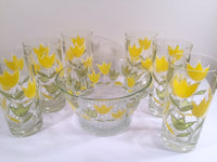 Load image into Gallery viewer, Culver Signed Mid-Century Yellow and Green Tulip Set (6 Glasses and Ice Container)
