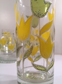 Load image into Gallery viewer, Culver Signed Mid-Century Yellow and Green Tulip Set (6 Glasses and Ice Container)
