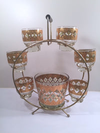 Load image into Gallery viewer, Culver - Signed Valencia Mid-Century Green &amp; 22-Karat Gold Ferris Wheel Drink Set
