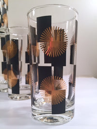 Load image into Gallery viewer, Anchor Hocking - Mid-Century Black Square with 22-Karat Gold Atomic Burst Glasses (Set of 11)
