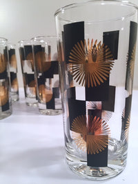 Load image into Gallery viewer, Anchor Hocking - Mid-Century Black Square with 22-Karat Gold Atomic Burst Glasses (Set of 11)
