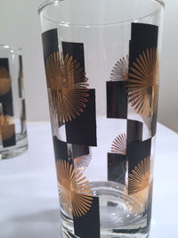 Load image into Gallery viewer, Anchor Hocking - Mid-Century Black Square with 22-Karat Gold Atomic Burst Glasses (Set of 11)
