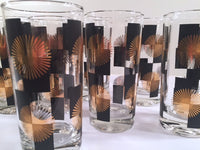 Load image into Gallery viewer, Anchor Hocking - Mid-Century Black Square with 22-Karat Gold Atomic Burst Glasses (Set of 11)
