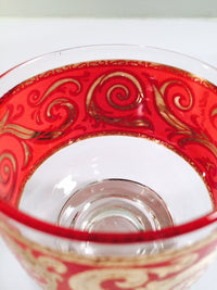 Load image into Gallery viewer, Culver - Mid-Century 22-Karat Gold &amp; Red Paisley Ferris Wheel Drink Set (6 glasses, Ice Container, Carrier)
