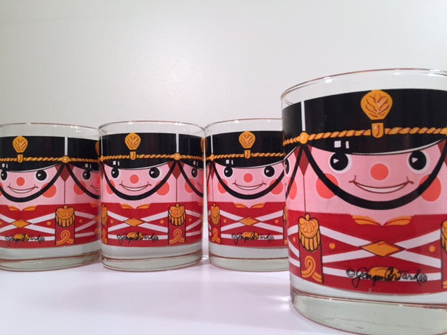 Georges Briard-Signed Mid-Century Soldiers Double Old Fashion Glasses (Set of 4)