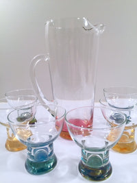 Load image into Gallery viewer, Mid-Century Vintage Rainbow Martini Pitcher with 6 low-ball glasses (1 Pitcher and 6 Low-Ball Glasses)
