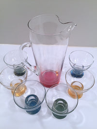 Load image into Gallery viewer, Mid-Century Vintage Rainbow Martini Pitcher with 6 low-ball glasses (1 Pitcher and 6 Low-Ball Glasses)
