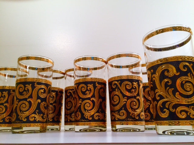 Culver Mid-Century Baroque Scroll buy Highball Glasses