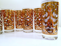 Load image into Gallery viewer, Georges Briard - Signed Mid-Century 22-Karat Gold Fleur-De-Lis Highball Glasses (Set of 6)
