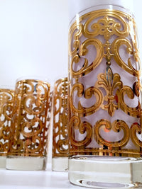 Load image into Gallery viewer, Georges Briard - Signed Mid-Century 22-Karat Gold Fleur-De-Lis Highball Glasses (Set of 6)
