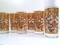 Load image into Gallery viewer, Georges Briard - Signed Mid-Century 22-Karat Gold Fleur-De-Lis Highball Glasses (Set of 6)
