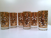 Load image into Gallery viewer, Georges Briard - Signed Mid-Century 22-Karat Gold Fleur-De-Lis Highball Glasses (Set of 6)

