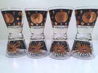 Load image into Gallery viewer, Fred Press - Signed Mid-Century Celestial/Atomic Burst 22-Karat Gold &amp; Black Double-Shot/Whiskey Glasses (Set of 8)
