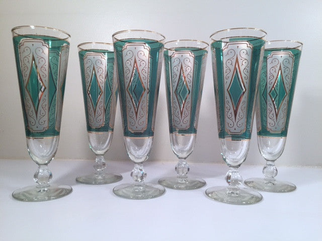 Libbey Mid-Century Emerald Champagne/ Pilsner Glasses (Set of 6