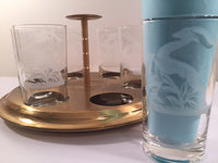 Load image into Gallery viewer, Federal Glass Mid-Century Art Deco Gazelle Bar Set (6 Glasses and Carrier)

