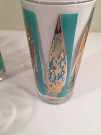 Load image into Gallery viewer, Fred Press Signed Mid-Century 22-Karat Gold &amp; Blue Leaf Tall and Whiskey Glasses (Set of 4 tall glasses &amp; 4 whiskey glasses)
