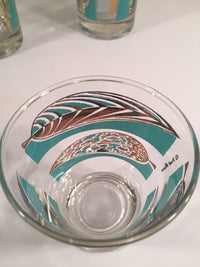 Load image into Gallery viewer, Fred Press Signed Mid-Century 22-Karat Gold &amp; Blue Leaf Tall and Whiskey Glasses (Set of 4 tall glasses &amp; 4 whiskey glasses)
