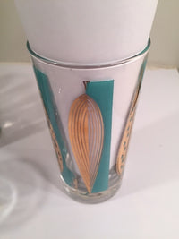 Load image into Gallery viewer, Fred Press Signed Mid-Century 22-Karat Gold &amp; Blue Leaf Tall and Whiskey Glasses (Set of 4 tall glasses &amp; 4 whiskey glasses)
