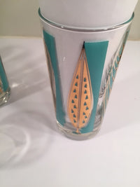 Load image into Gallery viewer, Fred Press Signed Mid-Century 22-Karat Gold &amp; Blue Leaf Tall and Whiskey Glasses (Set of 4 tall glasses &amp; 4 whiskey glasses)

