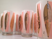 Load image into Gallery viewer, Fred Press - Signed Mid-Century 22-Karat Gold Frosted Pink Leaf Glasses (Set of 6)
