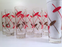Load image into Gallery viewer, Federal Glass Rhythm Mid-Century Red and 22-Karat Gold Atomic Collins Glasses (Set of 8)

