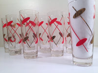 Load image into Gallery viewer, Federal Glass Rhythm Mid-Century Red and 22-Karat Gold Atomic Collins Glasses (Set of 8)
