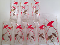 Load image into Gallery viewer, Federal Glass Rhythm Mid-Century Red and 22-Karat Gold Atomic Collins Glasses (Set of 8)
