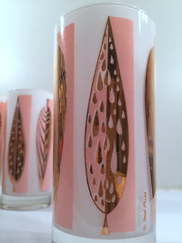 Load image into Gallery viewer, Fred Press - Signed Mid-Century 22-Karat Gold Frosted Pink Leaf Glasses (Set of 4)
