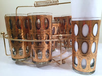Load image into Gallery viewer, Culver Mid-Century Pisa 22-Karat Gold Cocktail Bar Set (8 Glasses, Ice Container, Carrier)
