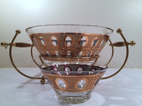 Load image into Gallery viewer, Culver Mid-Century 22-Karat Gold &amp; Green Pisa Bowls and Carrier (Set of 2 Bowls with Carrier)
