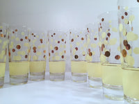 Load image into Gallery viewer, Fred Press Signed Mid-Century Yellow and 22-Karat Gold Polka Dot Tall Collins Glasses (Set of 7)
