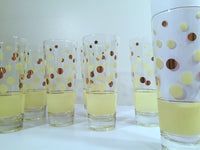 Load image into Gallery viewer, Fred Press Signed Mid-Century Yellow and 22-Karat Gold Polka Dot Tall Collins Glasses (Set of 7)
