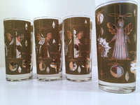 Load image into Gallery viewer, Fred Press - Signed Mid-Century Green &amp; 22-Karat Gold Christmas Angel Glasses (Set of 7)
