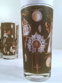 Load image into Gallery viewer, Fred Press - Signed Mid-Century Green &amp; 22-Karat Gold Christmas Angel Glasses (Set of 7)
