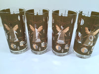 Load image into Gallery viewer, Fred Press - Signed Mid-Century Green &amp; 22-Karat Gold Christmas Angel Glasses (Set of 7)
