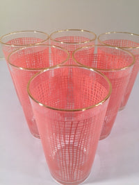 Load image into Gallery viewer, Federal Glass Mid-Century Pink Weave with 22-Karat Gold Rim Glasses (Set of 6)
